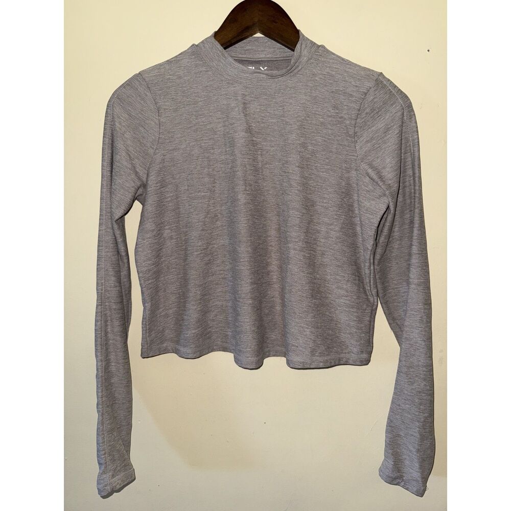 FLX Travel Leisure Heather Gray Mock Neck Crop Long Sleeve Top Size XS